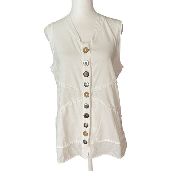 Soft Surroundings PM Petite Medium Tunic Top Sleeveless Big Button Front Blouse - Picture 1 of 8